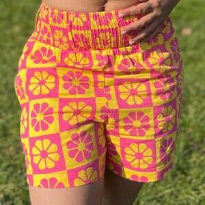 Lucy & Yak Adele Shorts XL Pink Yellow Floral High Waist Boho Retro Cottagecore